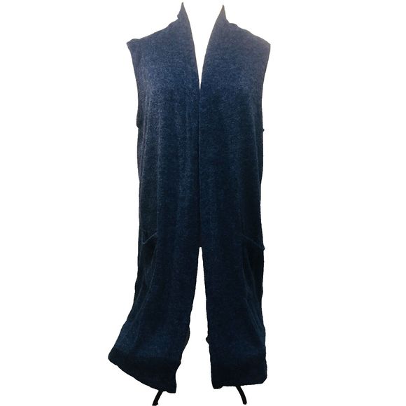 a.gain blue angora blend long sweater vest with pockets size med - Picture 1 of 10